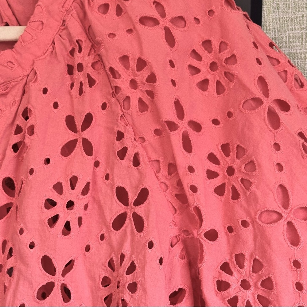 Joe’s Jeans 100% Cotton Eyelet Lace Blousen Sleeve Top, Peach Pink, NWOT, Size L - Picture 5 of 9